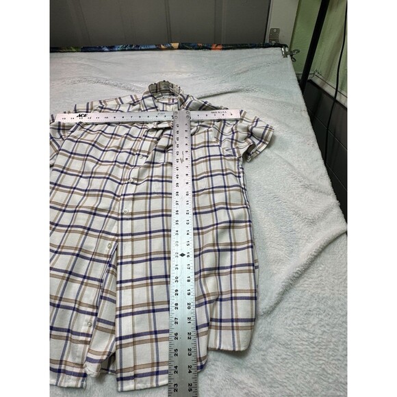 Vintage Sears Sport Shirt Blue Brown Check SS Button Down M Poly Cotton Exc Cond - Picture 5 of 9